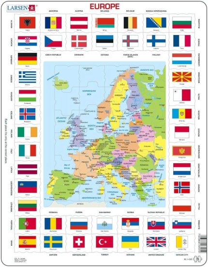 Larsen Map / Flag of Europe Puzzle 70 pcs 023101 KL1 - Click Image to Close