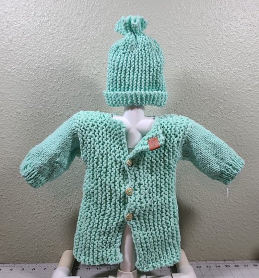 KSS Aqua Baby Sweater with a Hat (9 Months) SW-1078 - Click Image to Close