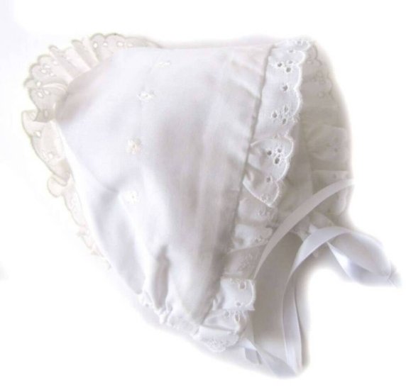 Eyelet Trimmed white Cotton Bonnet Size 12 Months