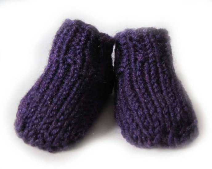 KSS Purple Acrylic Knitted Booties (0 - 3 Months) - Click Image to Close