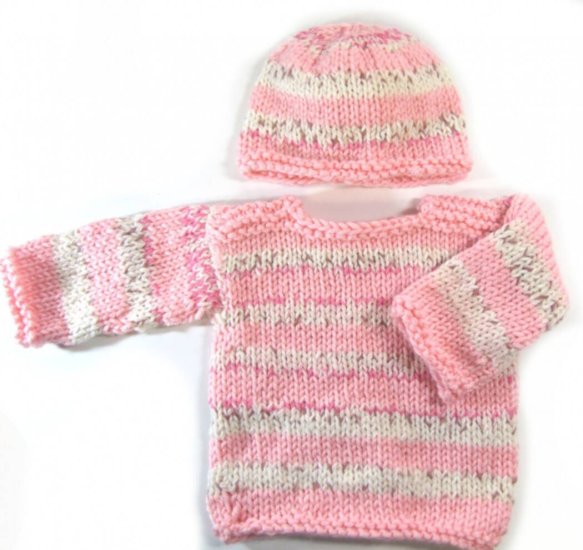 KSS Heavy Pink/Beige Striped Toddler Pullover Sweater 3T SW-681 - Click Image to Close