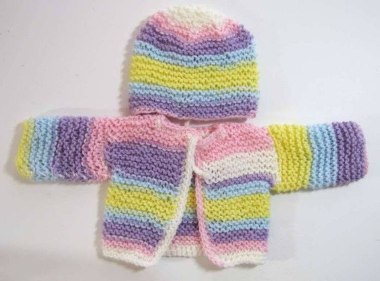 KSS Pastel Sweater/Cardigan with a Hat Newborn - 3 Months - Click Image to Close