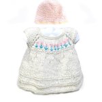 KSS Knitted Natural Baby Dress with Flowers & Hat (9 Months) KSS-DR-140-ET