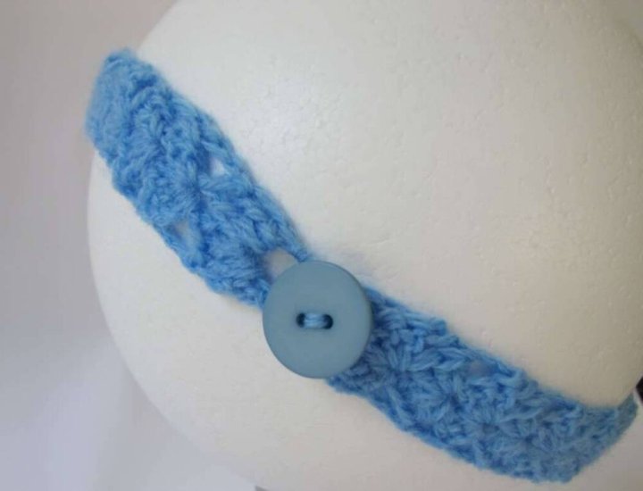 KSS Blue Crocheted Headband 17 - 19" (2 & up) - Click Image to Close