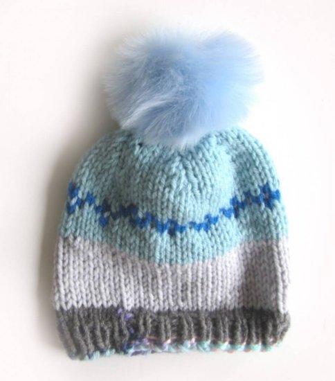 KSS Knitted Hat with Furry Pom Pom 12 - 14" (0 -12 Months)