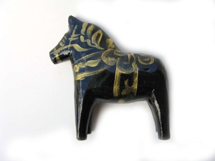 Wooden Dalahorse 2" Black with Gold - Click Image to Close