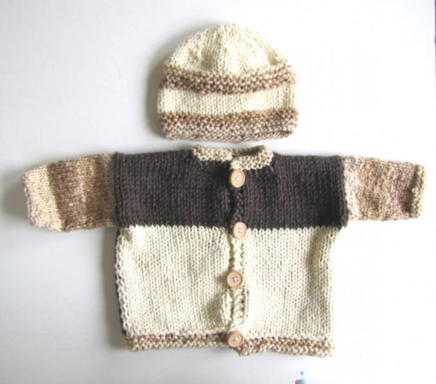 KSS Pink/Beige/Brown Sweater/Jacket & Hat (18 Months) - Click Image to Close