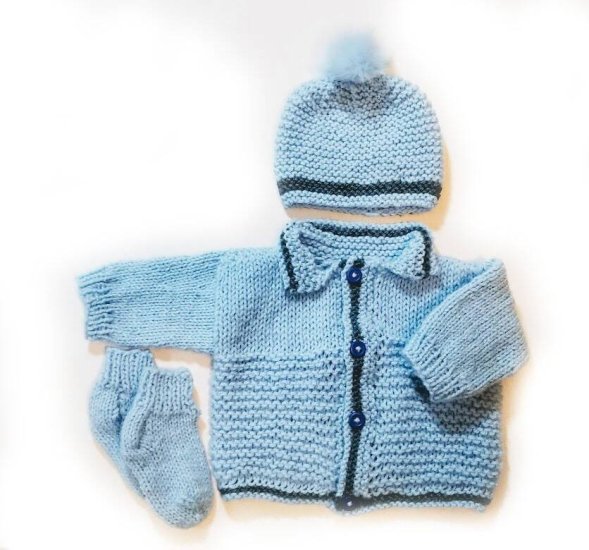 KSS Light Blue Handmade Sweater/Hat and Bootie (6 Months) SW-999