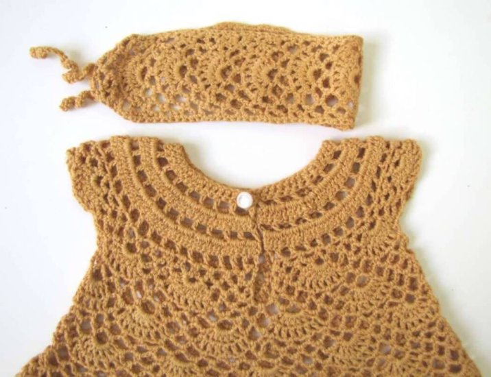 KSS Gold Cotton Crocheted Dress & Headband 6 Months - Click Image to Close
