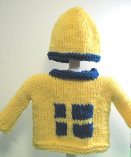 KSS Yellow Pullover Sweater with Swedish Flag and Hat (9 Months) - Click Image to Close