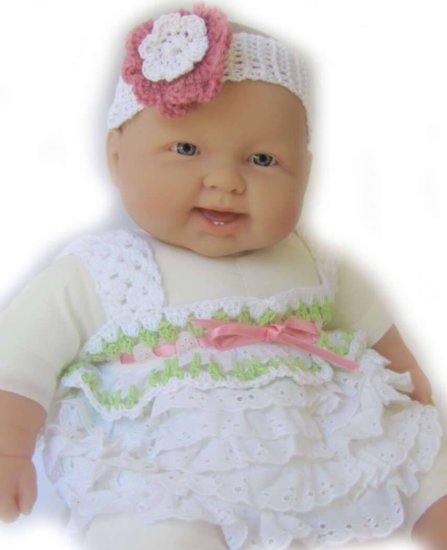 KSS White Cotton Crocheted Dress and Headband 3-9 Months