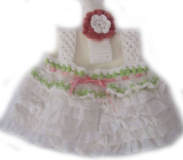 KSS White Cotton Crocheted Dress and Headband 3-9 Months