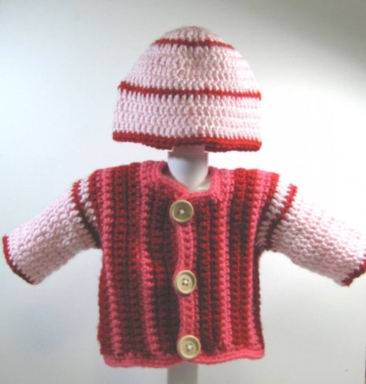 KSS Pink/Red Cardigan and Hat 3 Months - Click Image to Close