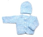 KSS Blue/White Sweater/Cardigan and Hat (9 Months) SW-1097