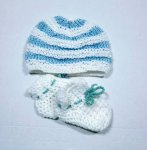 KSS Light blue/White Booties and Hat set (6 Months) HA-785
