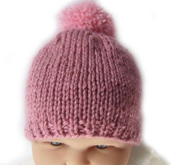 KSS Pink Knitted Hat with Pom Pom 14 - 16" (6 - 24 Months) - Click Image to Close