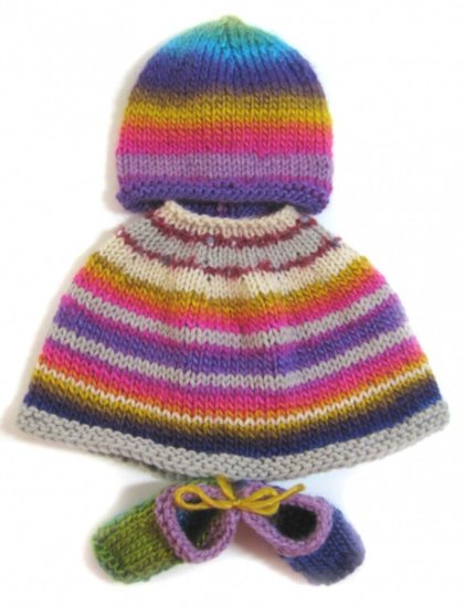 KSS Multicolored Baby Poncho, Booties and Hat (3 Months)