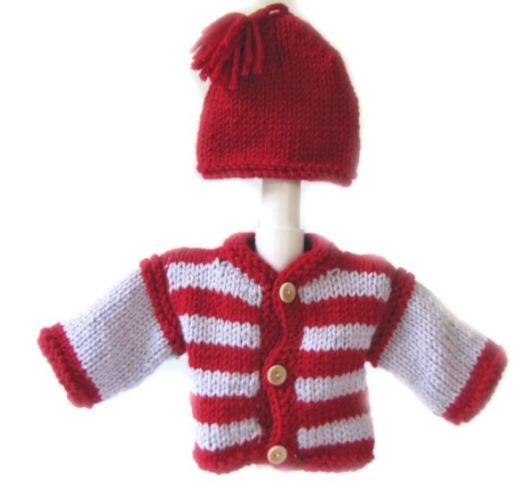 KSS Grey/Red Cardigan and Cap (Newborn - 3 Months) - Click Image to Close