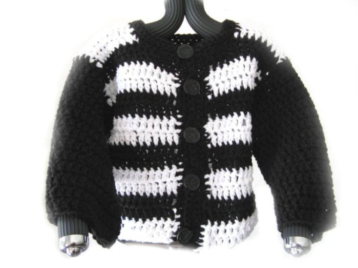 KSS Black/White Crocheted Sweater/Jacket and Hat (3-4 Years) - Click Image to Close