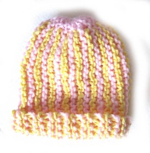 KSS Pink/Yellow Loose Knitted Hat with 13" (0 -3 Months)