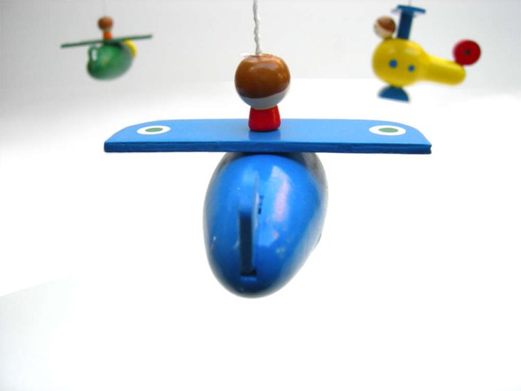 Wooden Handpainted Airplane and Helicopter Mobile - Click Image to Close