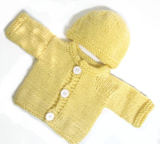 KSS Yellow Cardigan and Hat 3 Months SW-634 - Click Image to Close