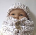 KSS Neutral Colored Knitted Hat and Scarf Set 14 - 16"