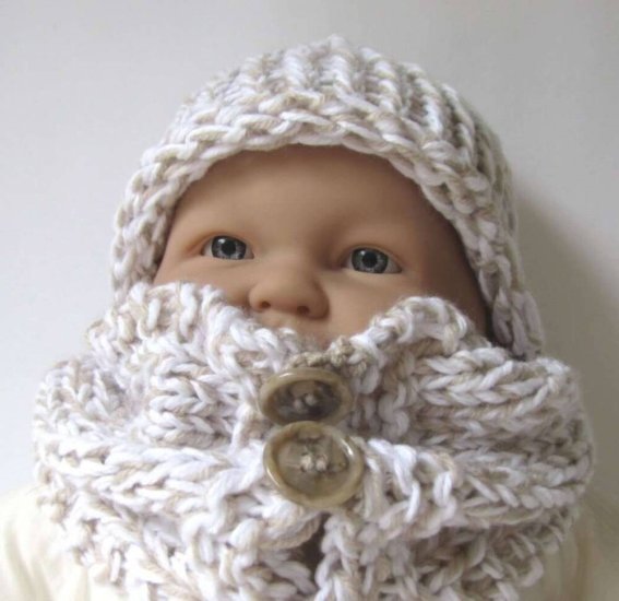 KSS Neutral Colored Knitted Hat and Scarf Set 14 - 16" - Click Image to Close