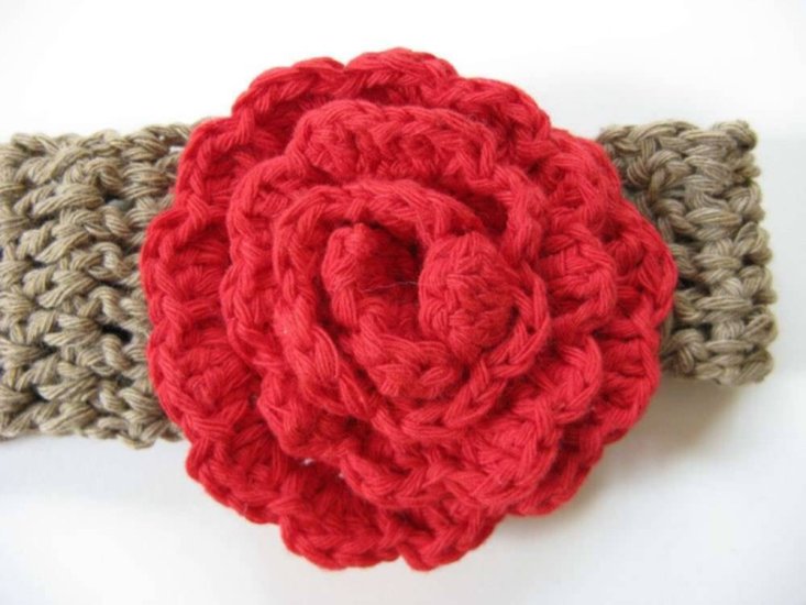 KSS Green Cotton Headband with Red Flower 15-17" - Click Image to Close
