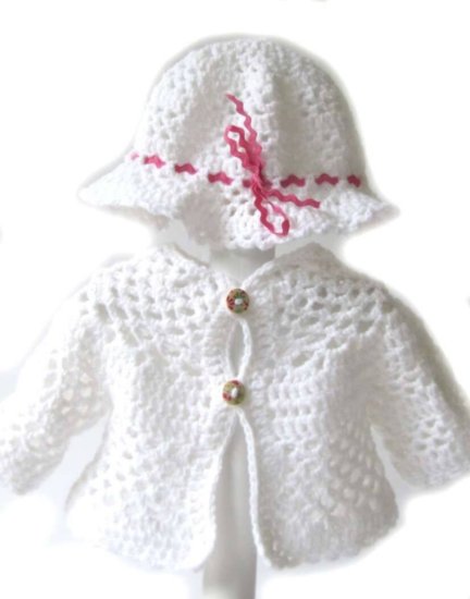 KSS Crocheted White Cardigan and Hat 3 Months