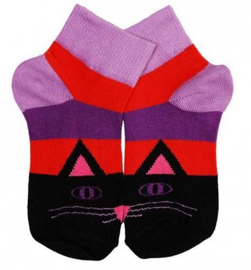 DUNS Organic Cotton Ankle Socks with a Cat Black/Purple (0-1 Years) - Click Image to Close