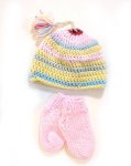 KSS Pink/Green Booties and Hat set (6 Months) HA-786