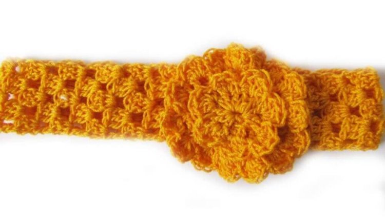 KSS Yellow Crocheted Cotton Headband 15-16" - Click Image to Close