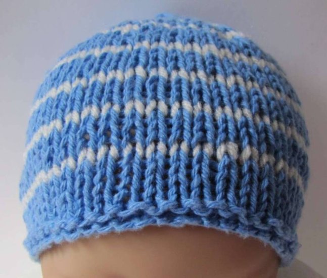 KSS Blue Striped Cotton/Acrylic Hat 14 - 16" (6 - 12 Months) HA-290 - Click Image to Close