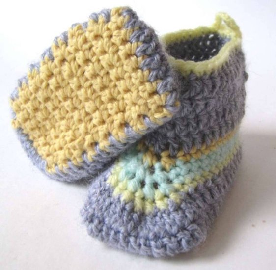 KSS Cotton Crocheted Grey Baby Booties (6 - 9 Months) BO-053 - Click Image to Close