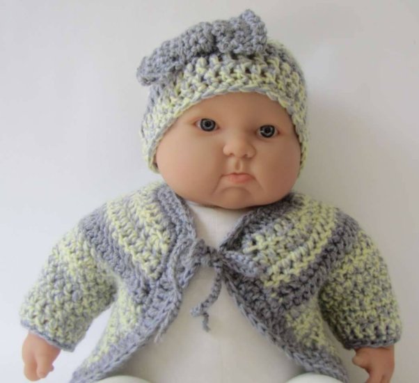 KSS Grey and Yellow Baby Cardigan  and Hat 12 Months SW-266
