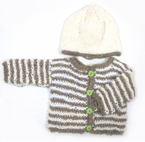 KSS Taupe/Natural Cotton Striped Sweater/jacket and Hat (6 Months) SW-88
