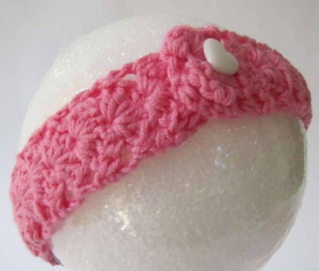 KSS Pink Crocheted Cotton Headband up to 17" 0 - 24 Months - Click Image to Close