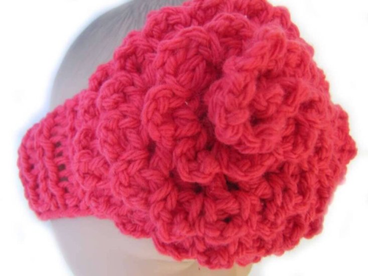 KSS Red Knitted Headband with Red Flower 14 - 16" - Click Image to Close