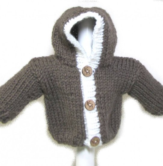 KSS Taupe Hooded Sweater/Cardigan (Newborn) - Click Image to Close