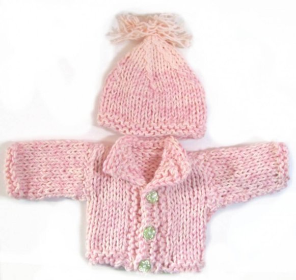 KSS Heavy Pink Sweater/Jacket with a Hat (Newborn) SW-632 - Click Image to Close