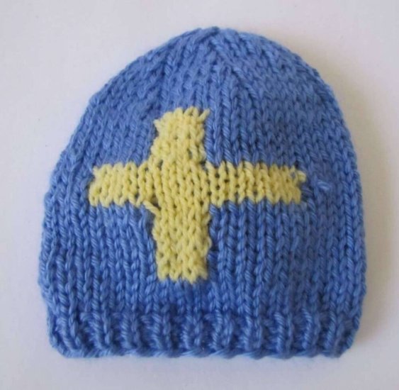 KSS Blue Beanie with a Swedish Flag 12 - 14" (3 Months) HA-225 - Click Image to Close