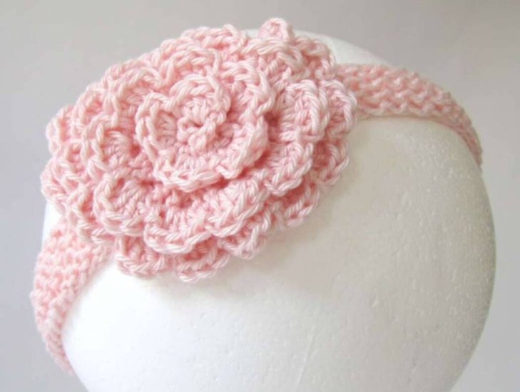 KSS Pink Crocheted Cotton Headband 0 - 24 Months HB-216 - Click Image to Close