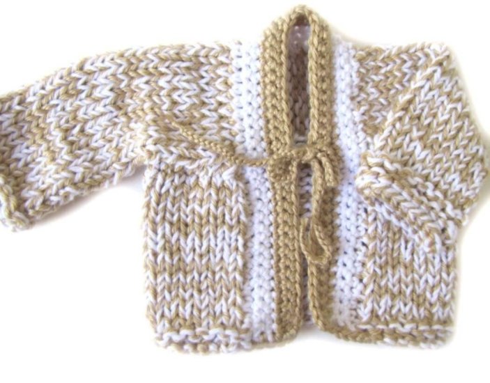 KSS Heavy Beige and White Sweater/Cardigan Set 3M - Click Image to Close