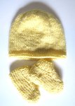 KSS Yellow Knitted Baby Booties and Hat set (6 Months) HA-707