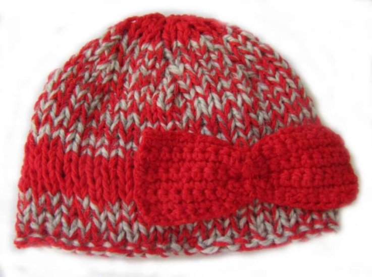 KSS Red/Grey Beanie with a Red Bow 14 - 16" (0-24 Months)