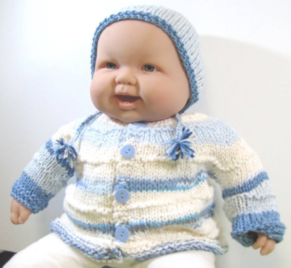 KSS Blue Knitted Baby Sweater/Jacket & Cap (9 Months) SW-752