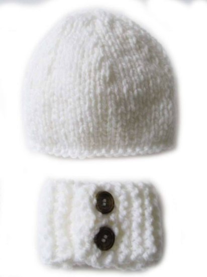 KSS White Knitted Hat and Scarf Set 14 - 16" (0 - 24 Months)