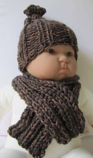 KSS Charcoal/Brown Acrylic Hat and Scarf Set 0 -3 Years - Click Image to Close