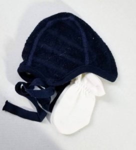 KSS Navy Cotton Baby Cap and Mittens 11 - 12" (0 - 3 Months) on SALE
